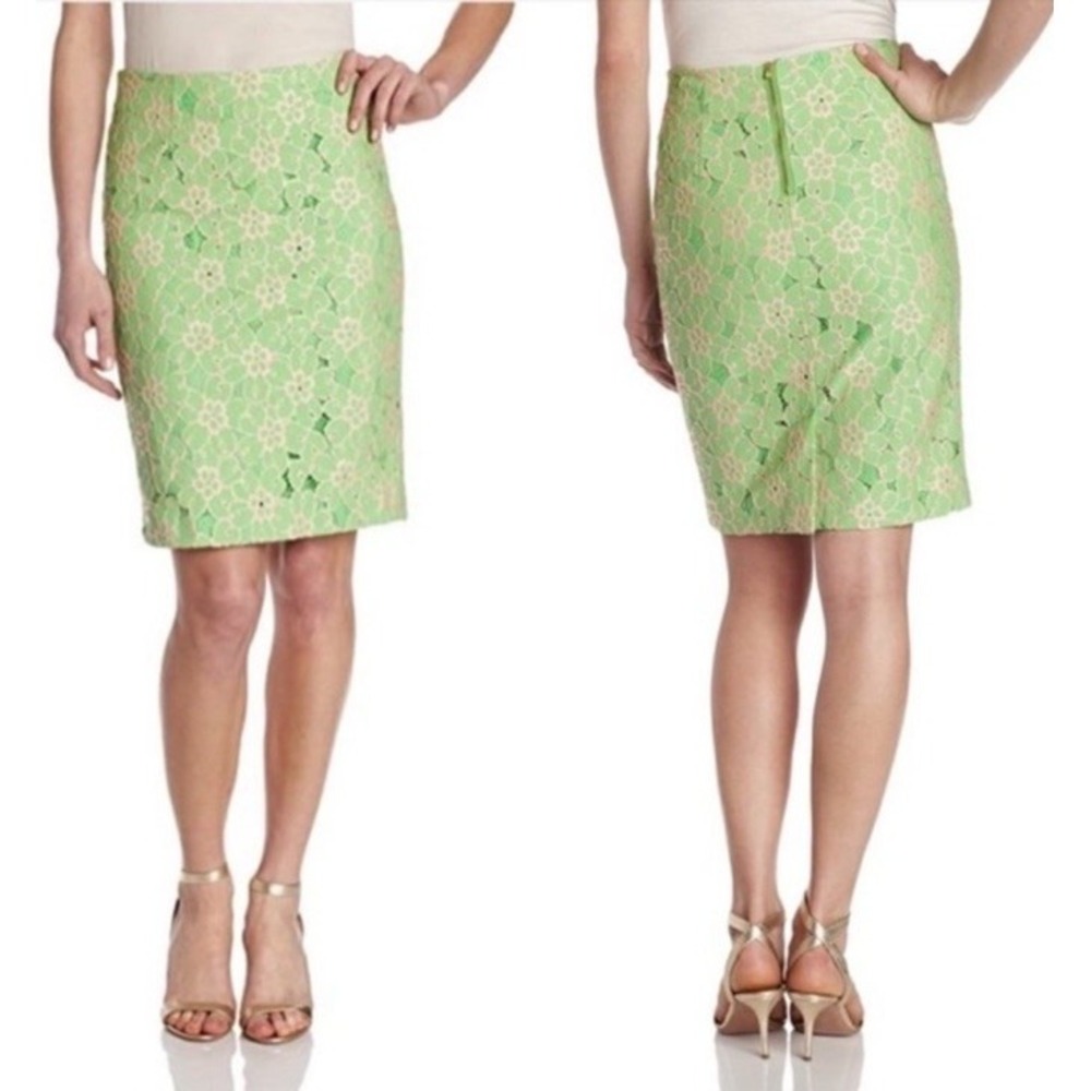 Lilly Pulitzer Hyacinth Lace Pencil Skirt Green Pink Floral Size 8 Neon Y2K
